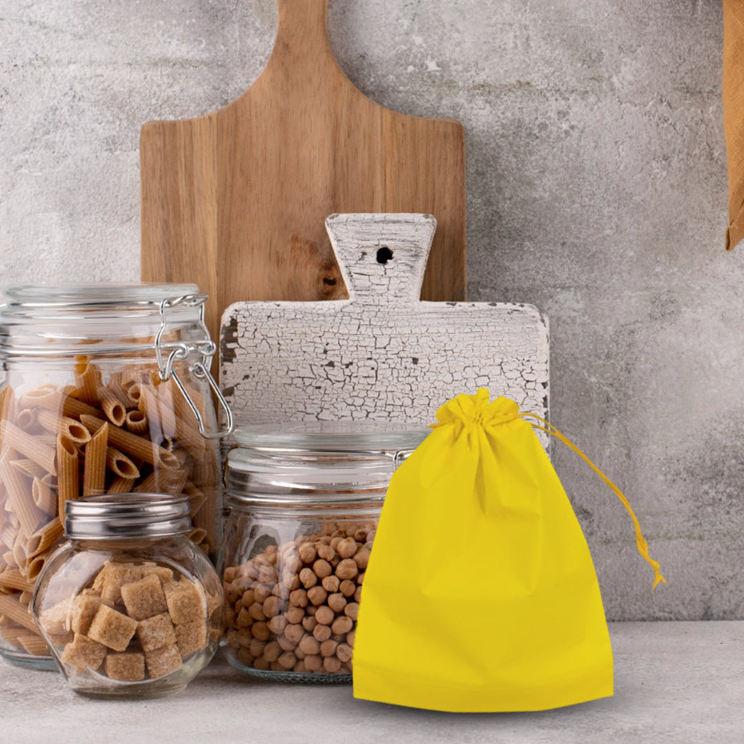 Pack of 100 Yellow Coloured 21x29cm PEVA Frosted Drawstring Bags