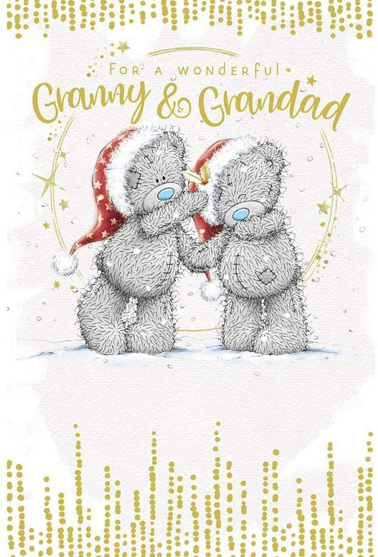Wonderful Granny And Grandad Bear Holding Hands Design Christmas Card