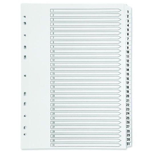 A4 White Plastic 31 Part Tabbed File Index Dividers for ring binders/lever arch