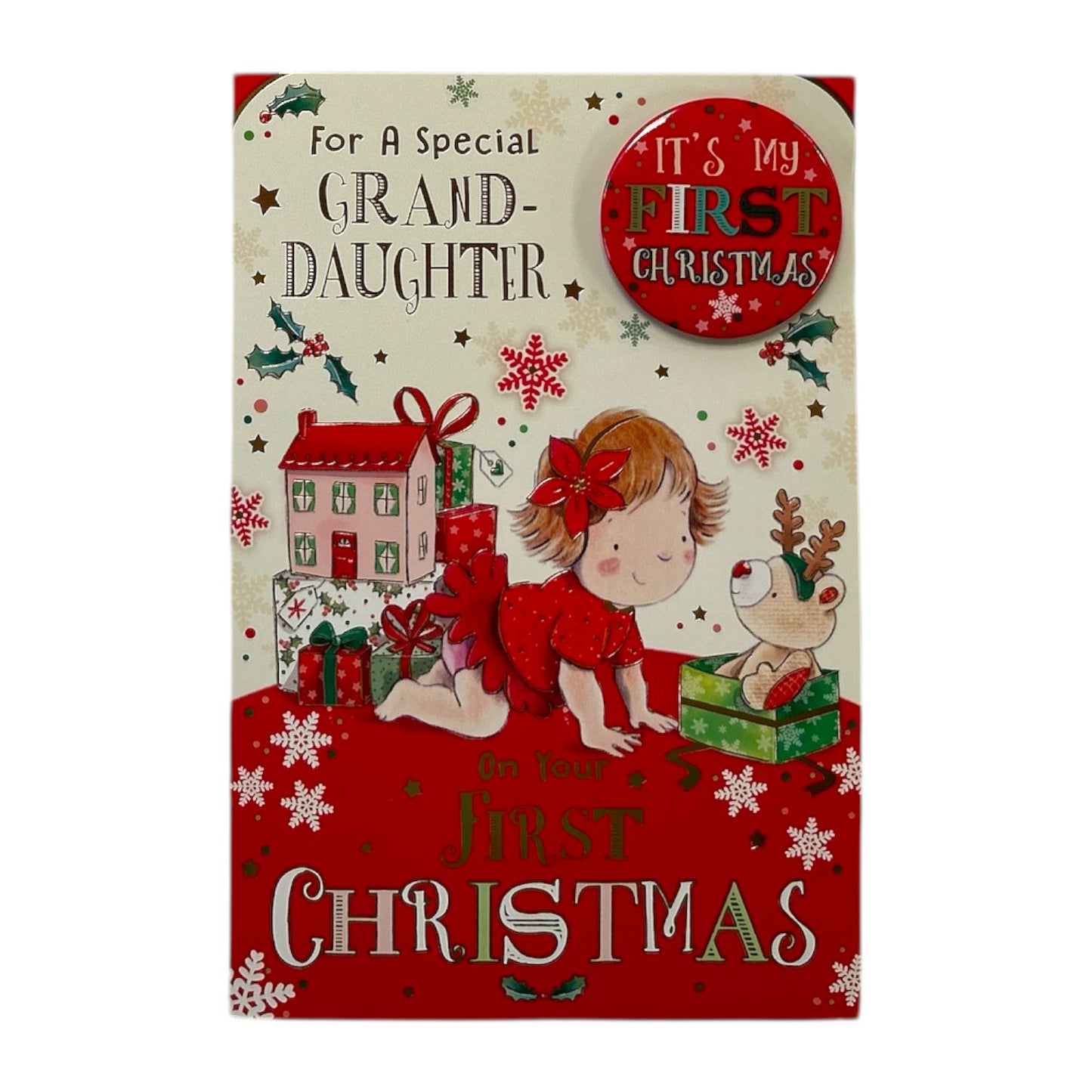 For a Special Granddaughter Badge First Christmas Card