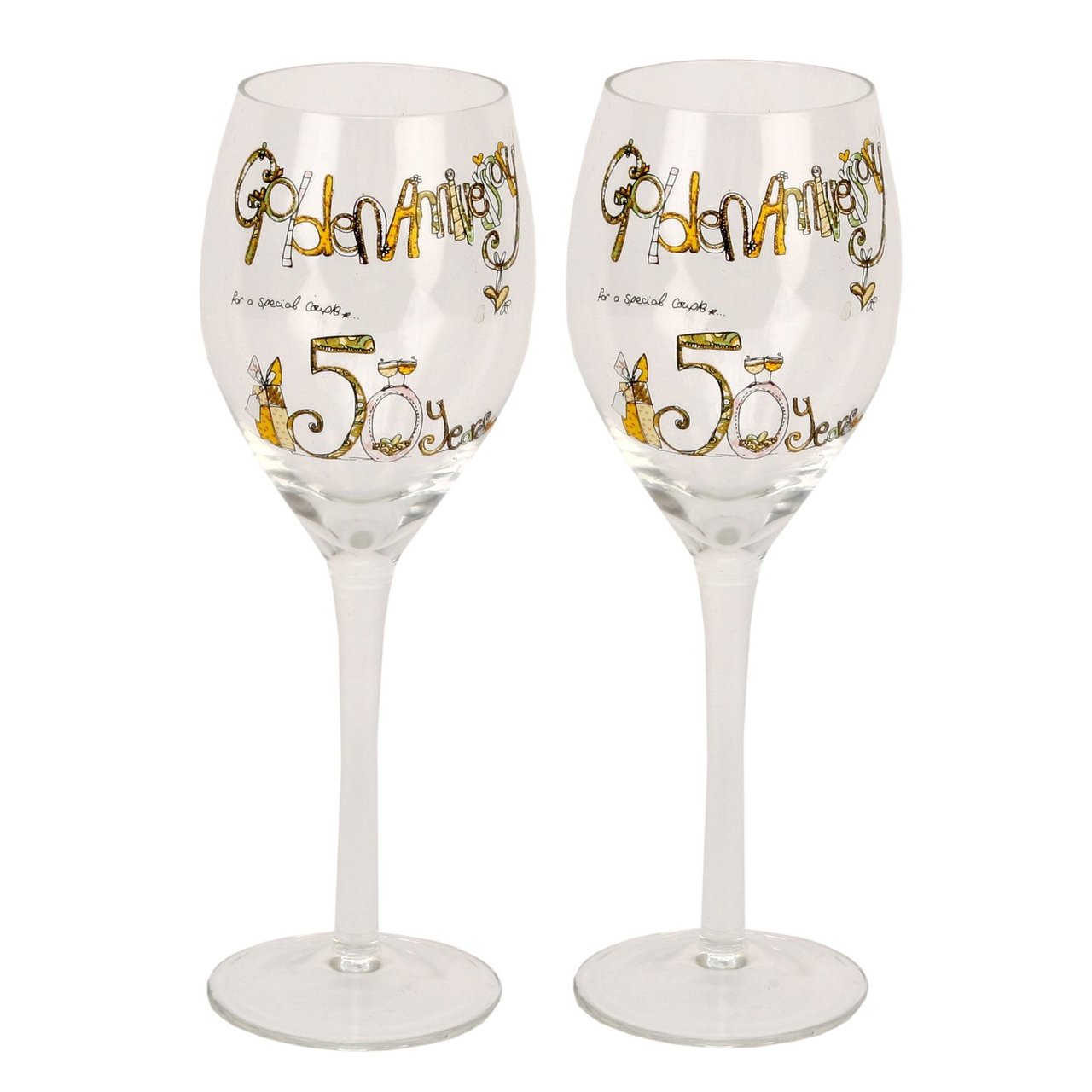 Tracey Russell Pair Wine Glasses 50th Anniversary