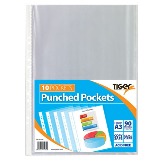 Pack of 10 A3 Punched Pockets (Portrait)