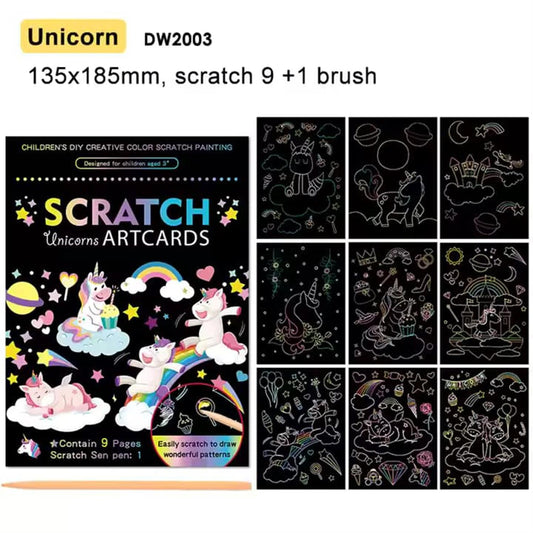 Unicorn Theme 9 Pages Art Creative Scratch Painting Book with Scratch Pen