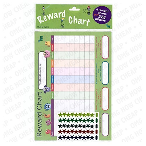 Pack of 4 Children's A4 Motivational Reward Charts Includes 225 Merit Star Stickers
