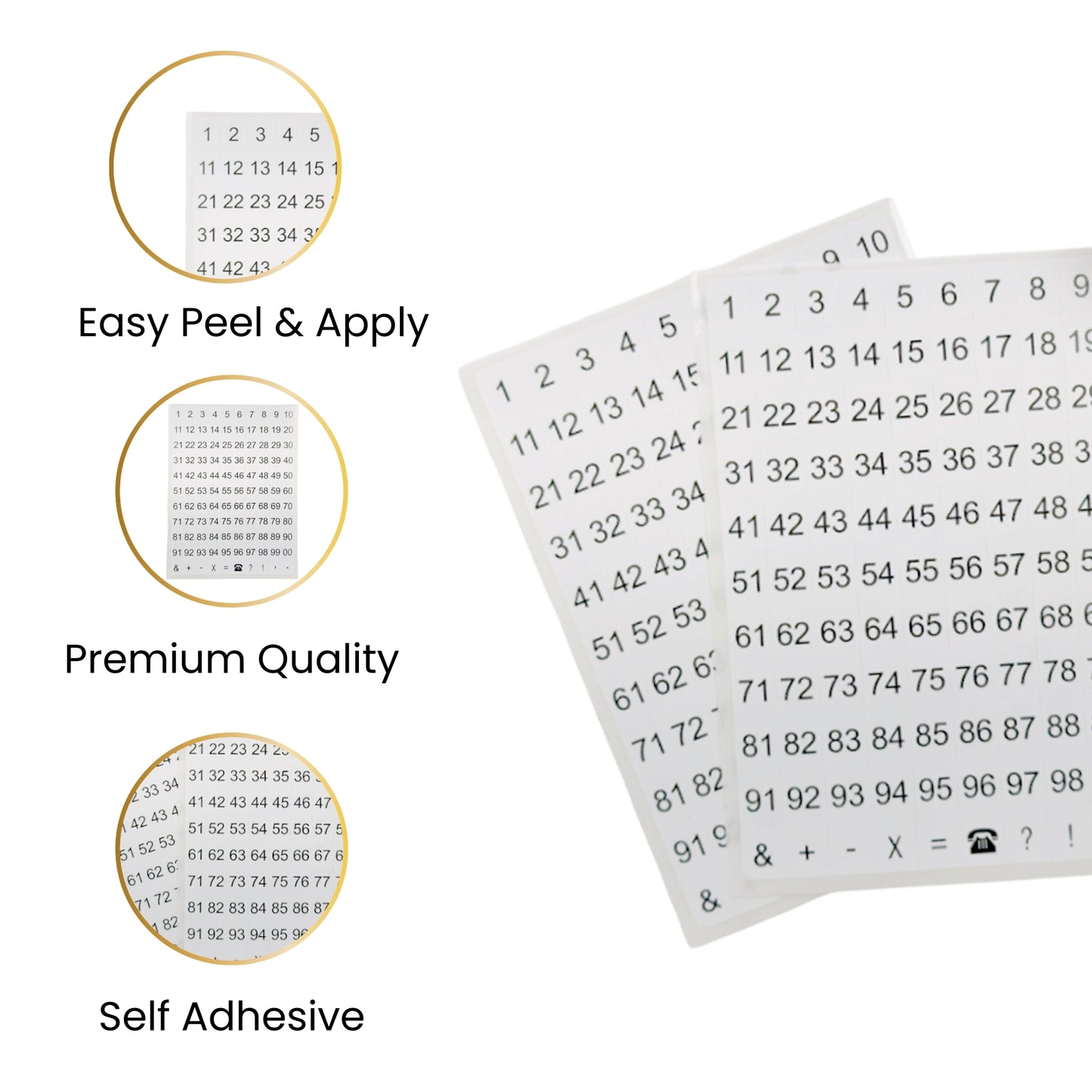Pack of 220 White on Black 8x10mm 1-99 Numbers Self-Adhesive Labels