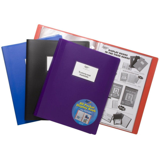 Tiger A4 80 Pocket Flexi Cover Display Book - Assorted Colours