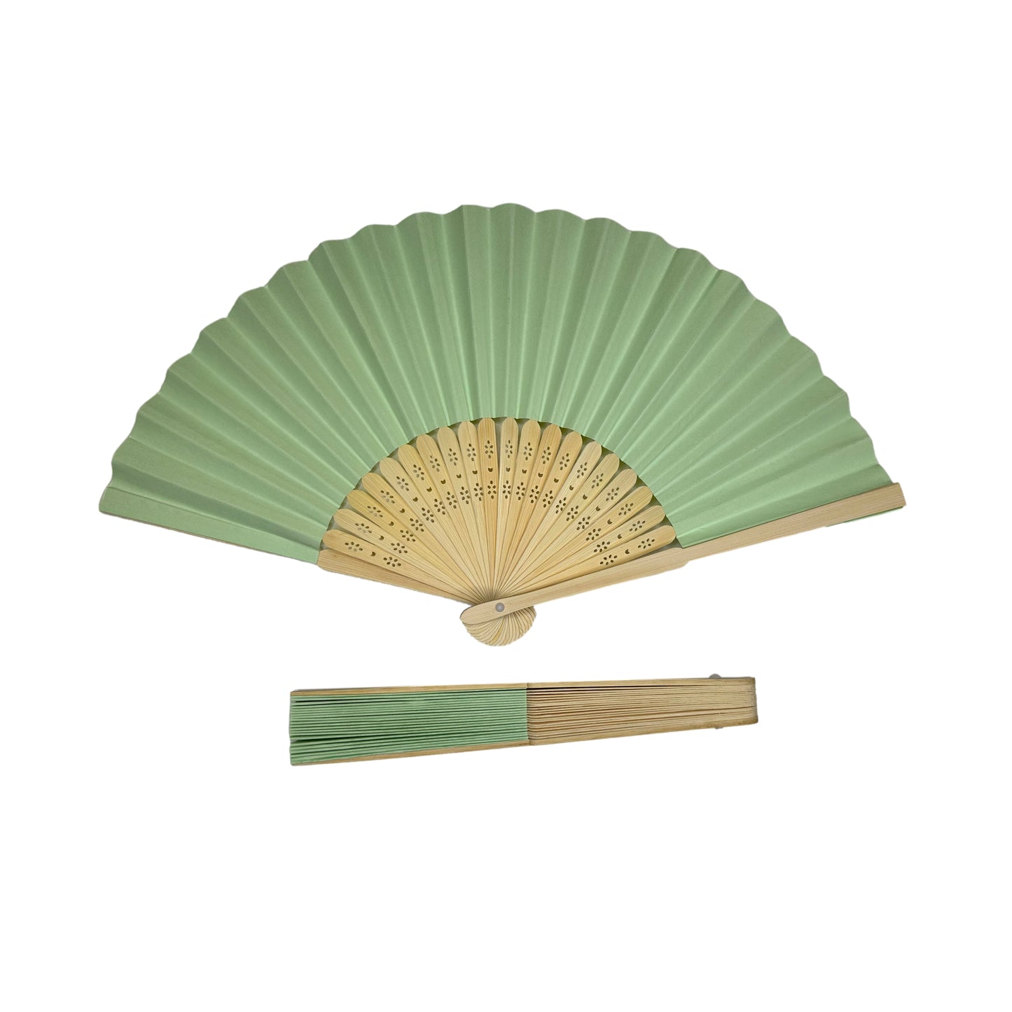 Pack of 500 Light Green Paper Foldable Hand Held Bamboo Wooden Fans by Parev