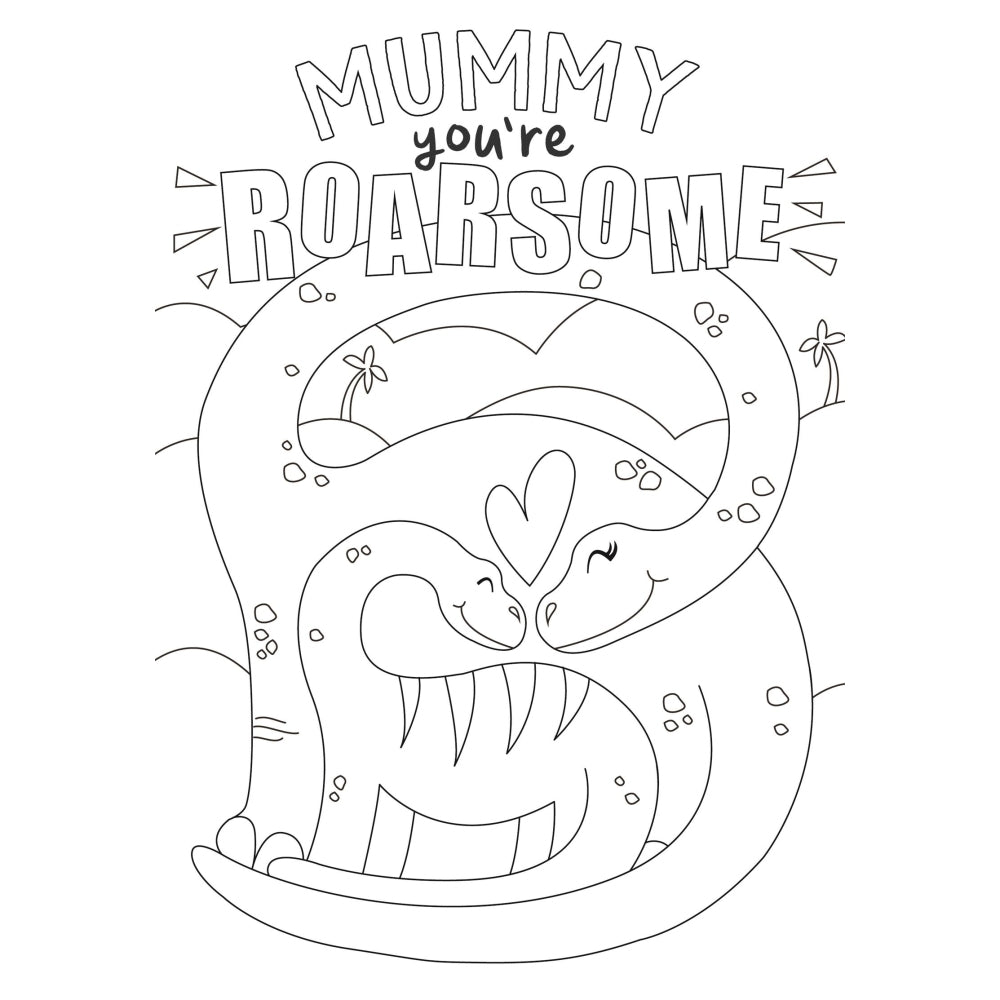 Two Dinosaurs Design Mum Mother's Day Card with Colouring Activity and Stickers