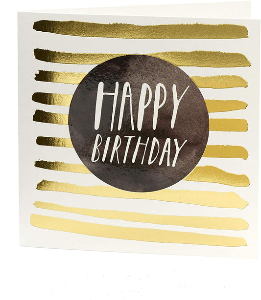 Happy Birthday Card Metallic Gold Stripes
