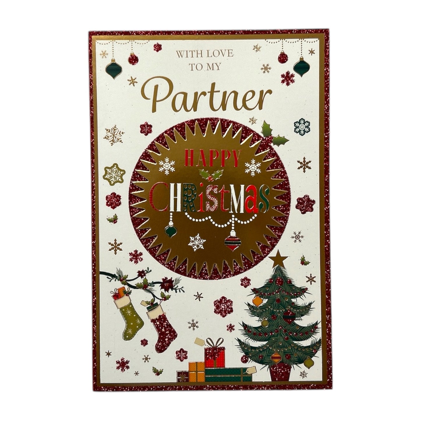With Love To My Partner Gold Frame Design Christmas Card