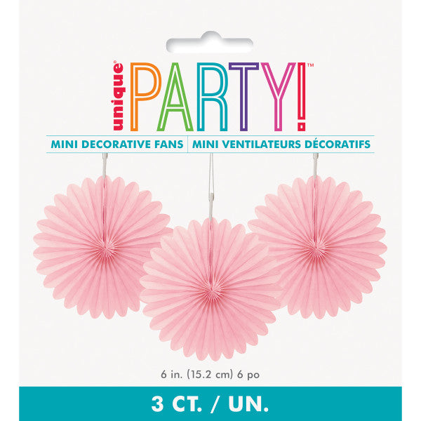 Pack of 3 Lovely Pink Solid 6" Tissue Paper Fans