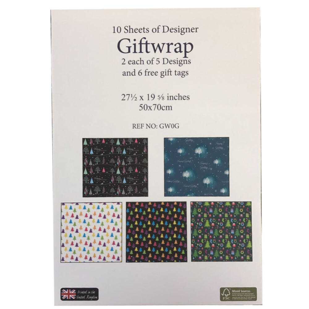 10 Sheets of Mix Designer Soft Touch Christmas Gift Wrap Wrapping Paper