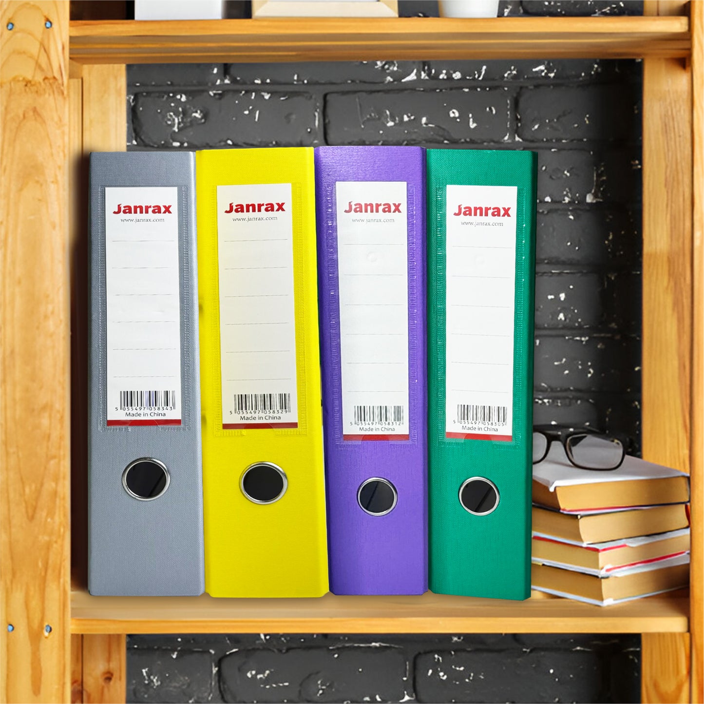 Pack of 4 A4 Lever Arch Files Paperbacked – 70mm Spine, 2 Ring Mechanism, Thumb Hole & Replaceable Spine Label – Grey, Yellow, Green, Purple