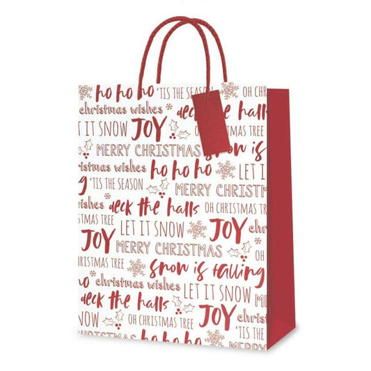 Medium White Christmas Gift Bag - Jingle HoHoHo