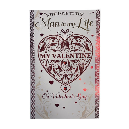 To The Man In My Life Big Red Glitter Heart Design Valentine's Day Card