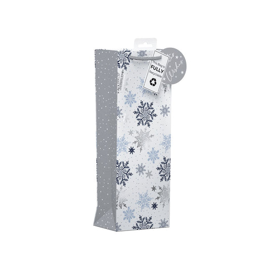 Pack of 12 Falling Snowflake Bottle Christmas Gift Bags