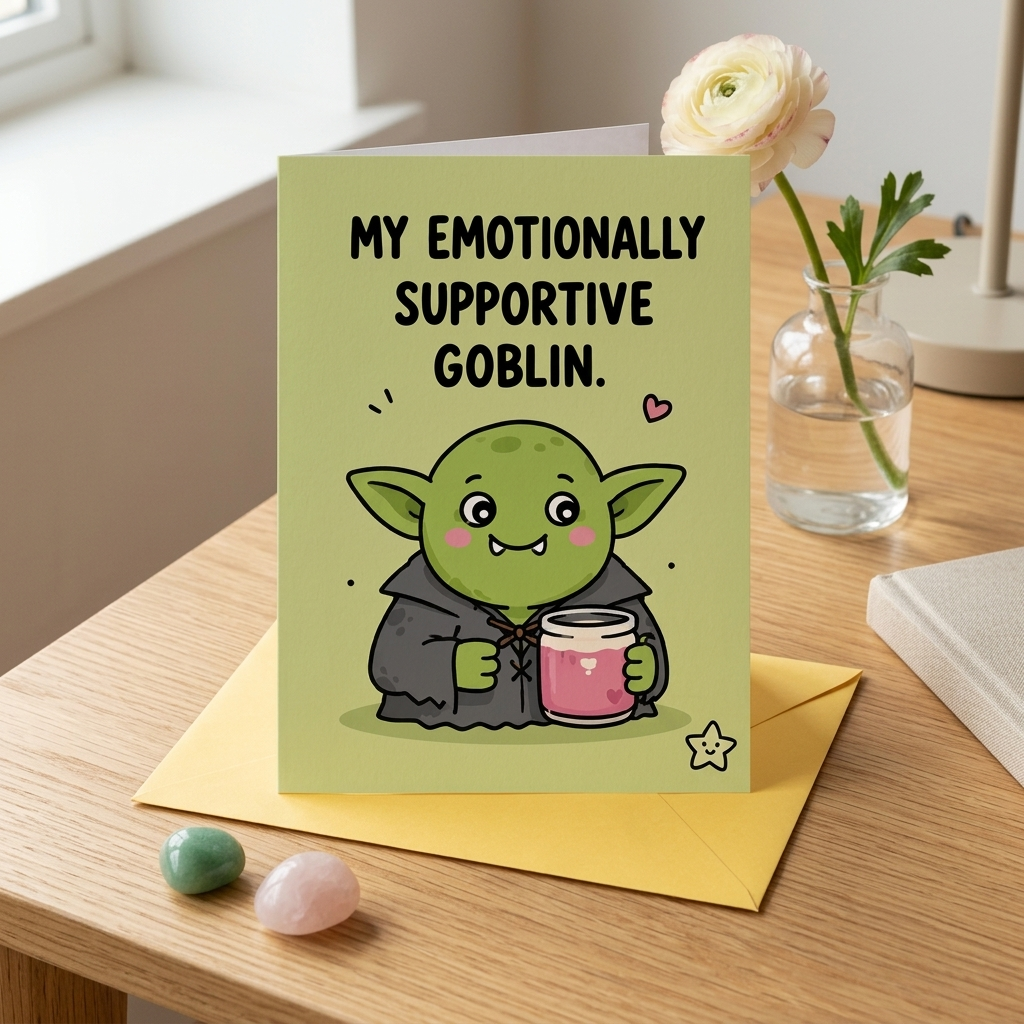My Emotionally Supportive Goblin Thanks Open Card