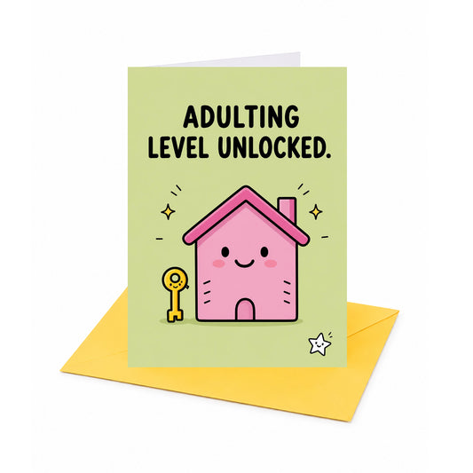 Adult Level Unlocked New Home Congratulations Card