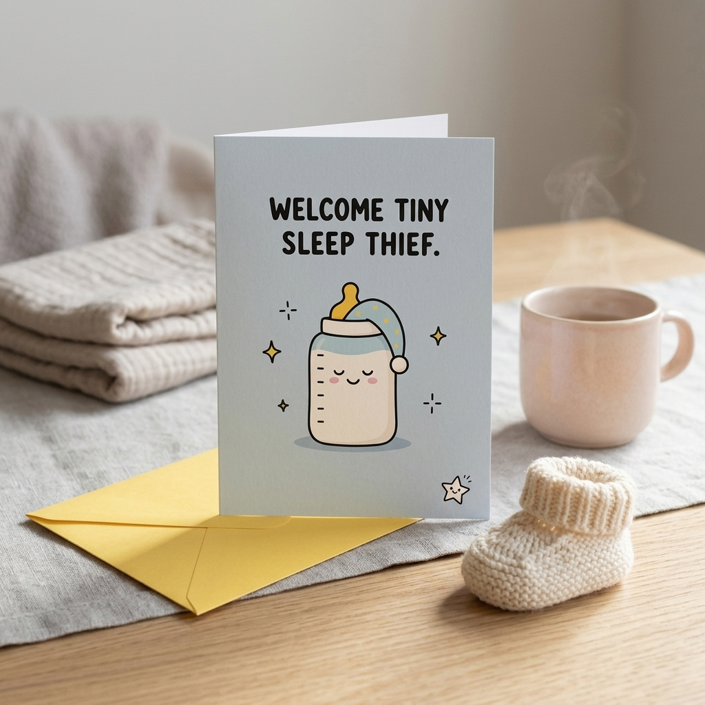 Welcome Tiny Sleep Thief New Baby Congratulations Card