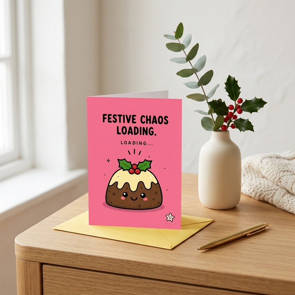 Festive Chaos Loading Christmas Card