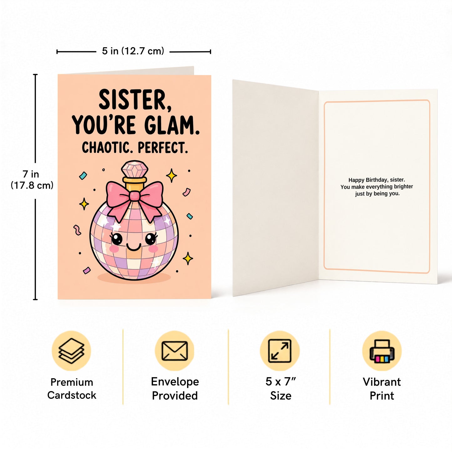Sister You're Glam Chaotic Perfect Birthday Card