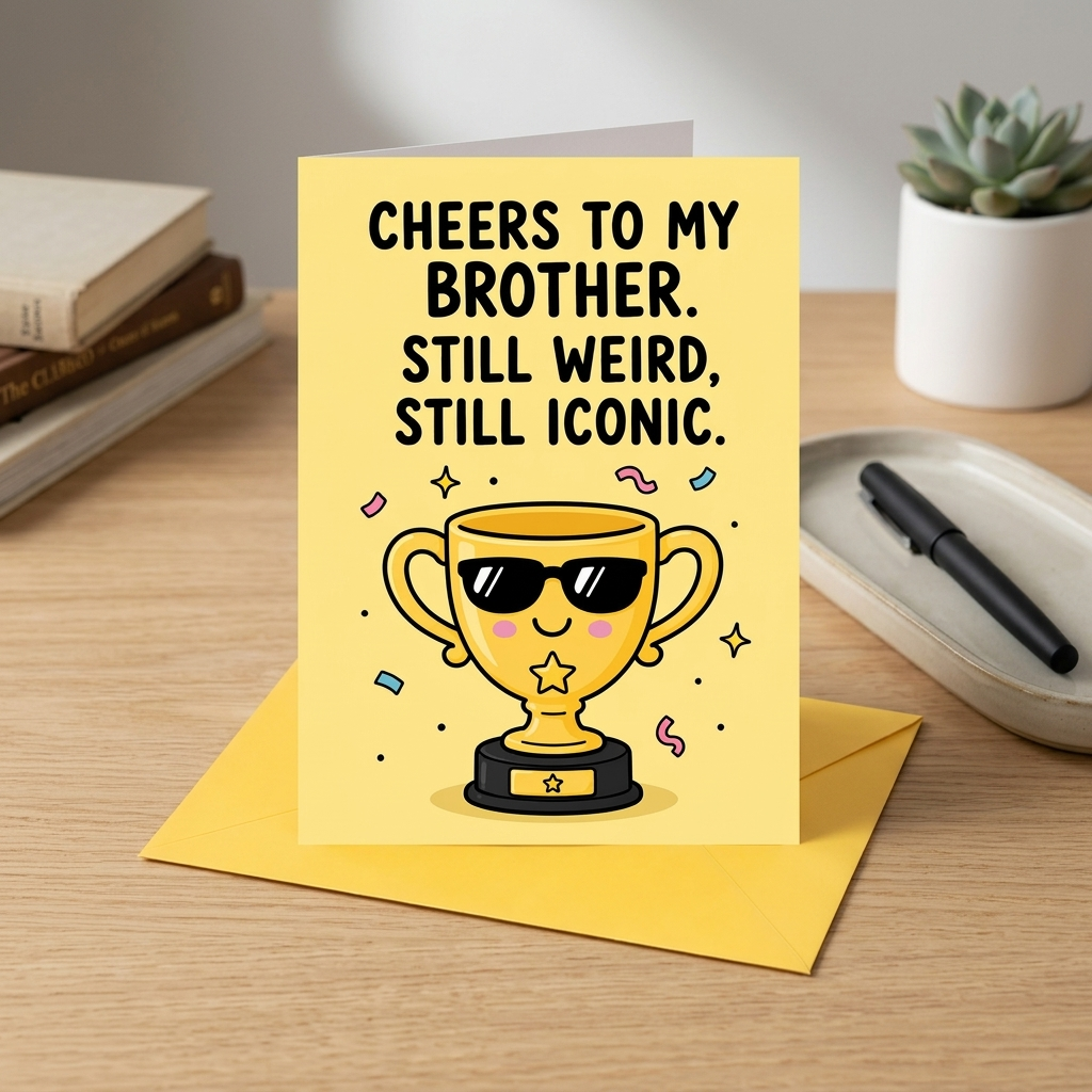 Cheers To My Brother Still Weird Still Iconic Birthday Card