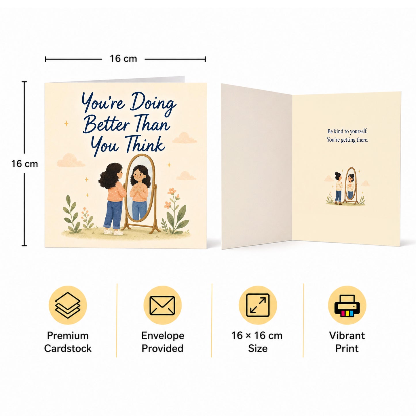 You're Doing Better Than You Think Encouragement Card Self Love, Care, Mental Health, Confidence