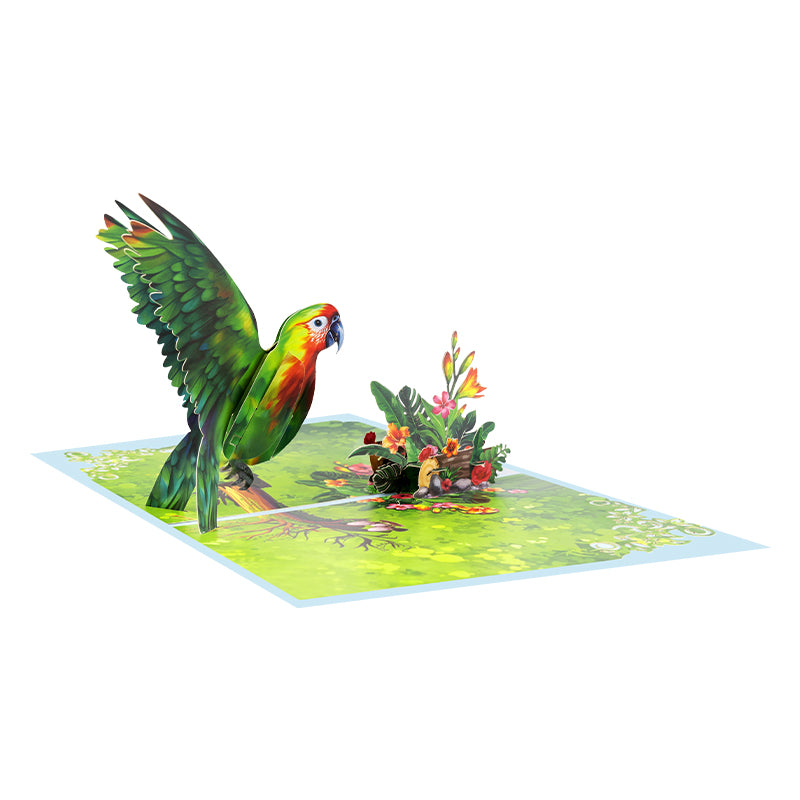 Exotic Wishes Parrot in Bloom 3D Pop Up Greeting Card - Birthday Mother Anniversary Valentine's Day