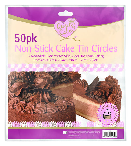 Pack of 50 Non-Stick Cake Tin Circles in 4 Different Sizes