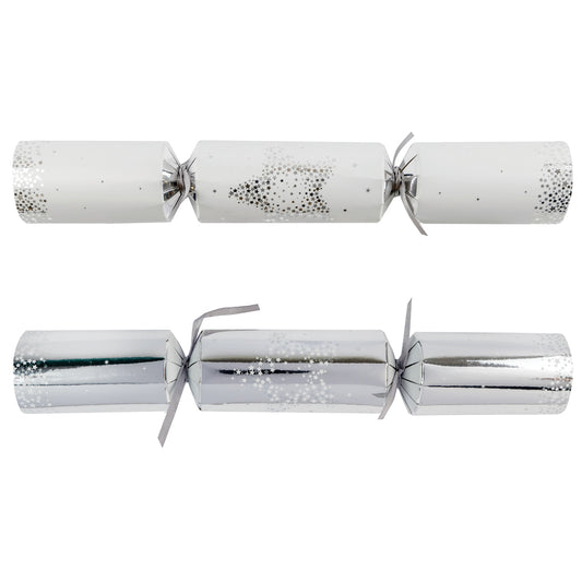 Pack of 50 12" Silver & White Star Christmas Dinner Crackers