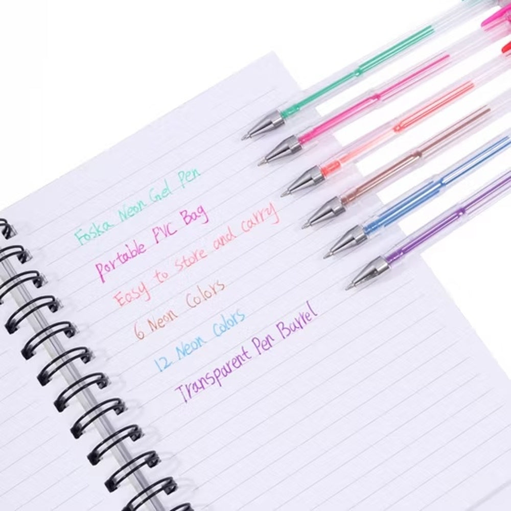 Pack of 6 Vibrant Neon Colours Gel Pens