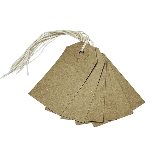 Pack of 100 Brown Buff Strung Tags 54mm x 30mm