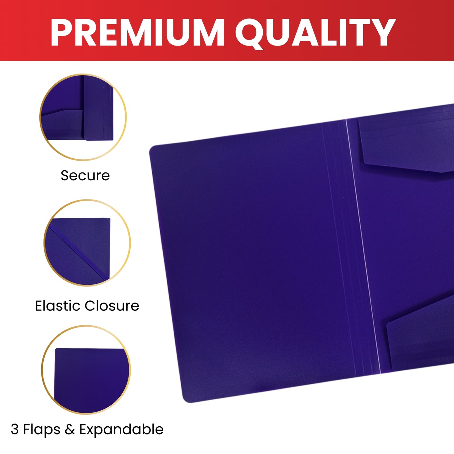 Pack of 12 A4 Blue 3 Flap Folders with Elasticated Closure