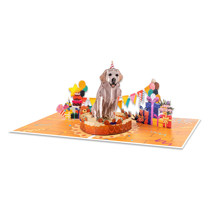 Party Pup 3D Dog on Cake Pop Up Birthday Card