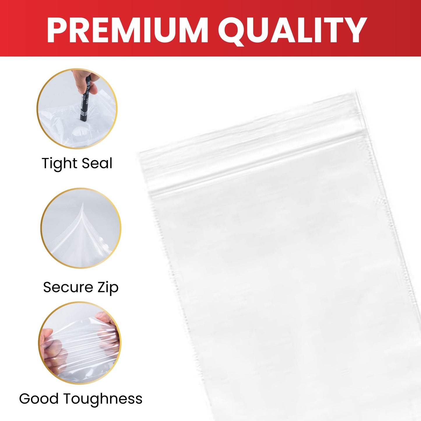 Pack of 200 Clear Grip-Sealing Zip Bags 6x8cm 0.08mm PE Food-Grade Poly Bags