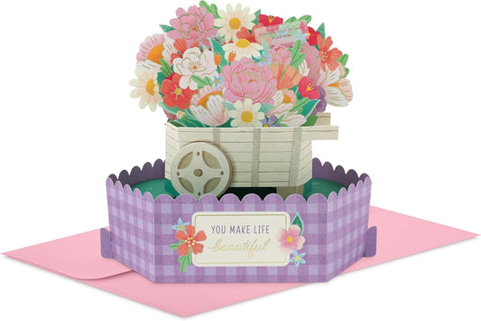 Paper Wonder Flower Cart Customizable Pop Up Card for Birthdays Mother's Day 