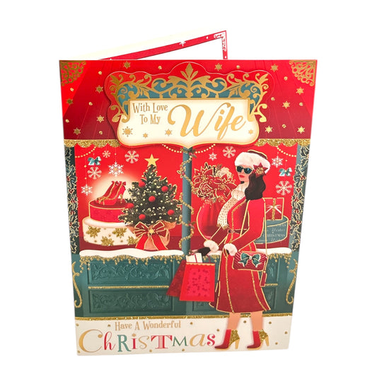For a Special Wife Beautiful Lady With Bags Design Christmas Card