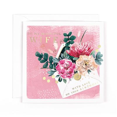 Flowers In Envelope Wife Birthday Card