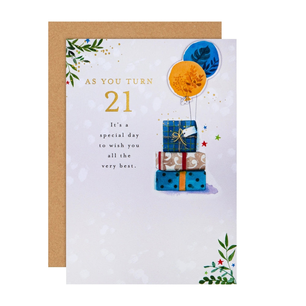 Presents & Balloons Design 21st Birthday Card