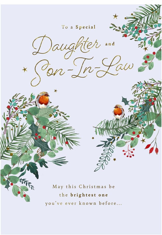 Festive Floral Design Daughter & Son In Law Christmas Card