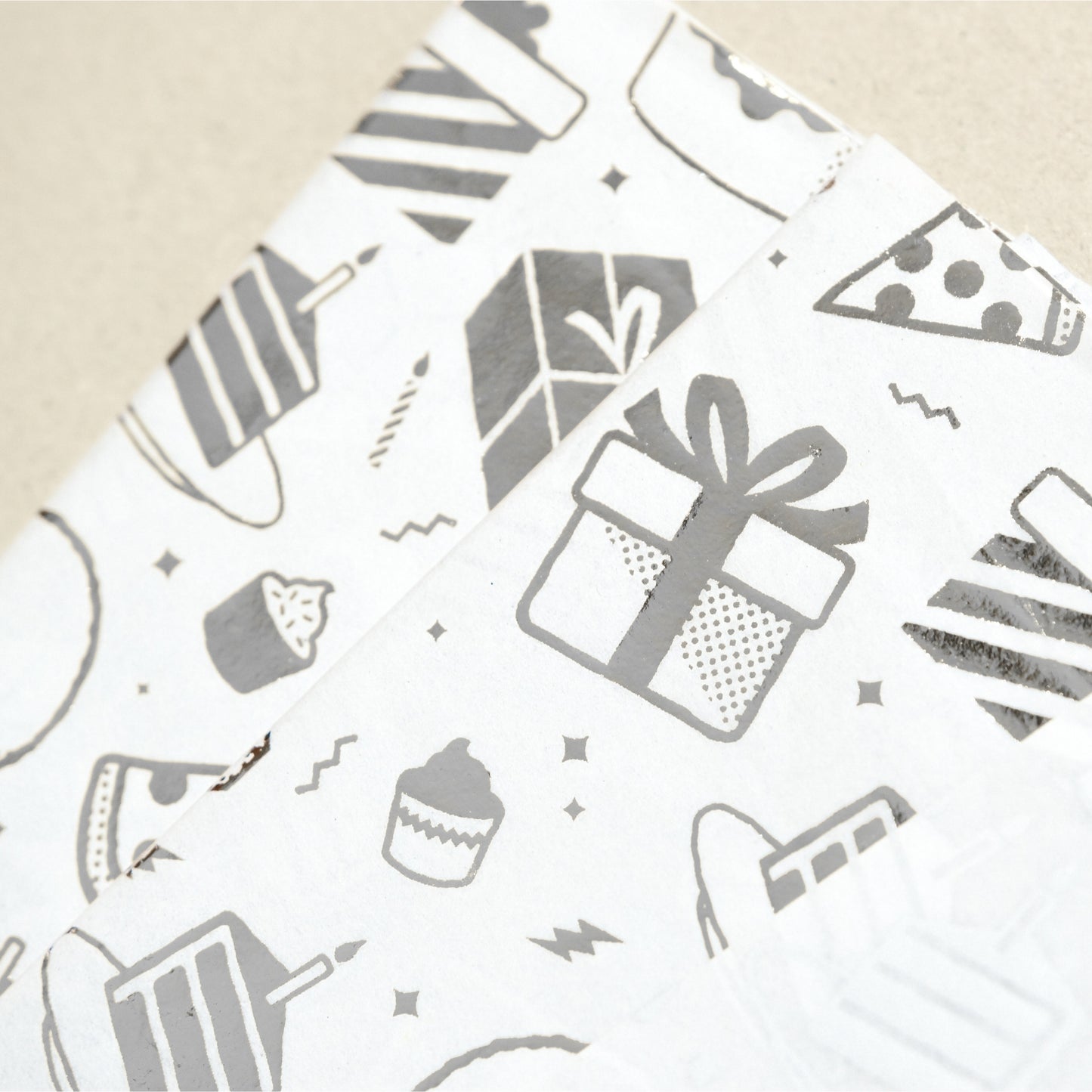 6 x Pack of 10 Birthday Luxury Silver Metallic Plastic-Free 18gsm Tissue Paper Sheets 50x70cm - Patterned Tissue Paper for Xmas, New Year, Party, Wedding, Birthday Packing Present Gift Box DIY Art Crafts