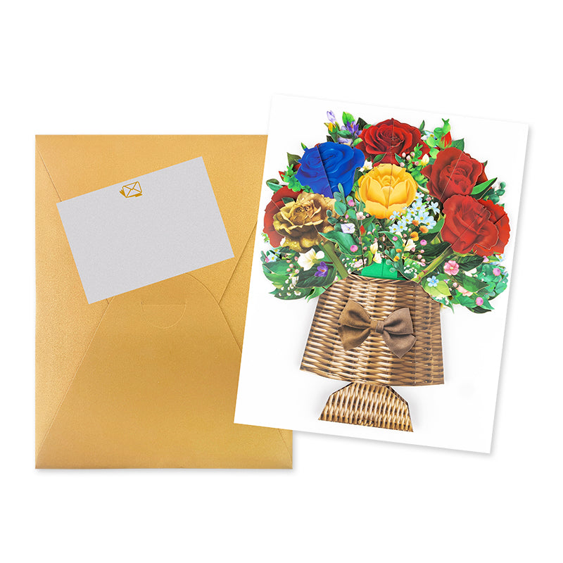 Basket of Colourful Roses Design 3D Pop Up Card