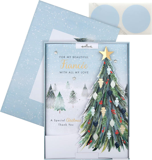 Classic Winter Scene with Tree Design Boxed Christmas Card for Fiancée