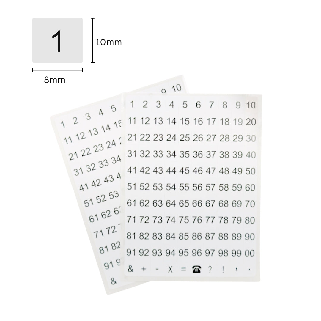 Pack of 220 White on Black 8x10mm 1-99 Numbers Self-Adhesive Labels