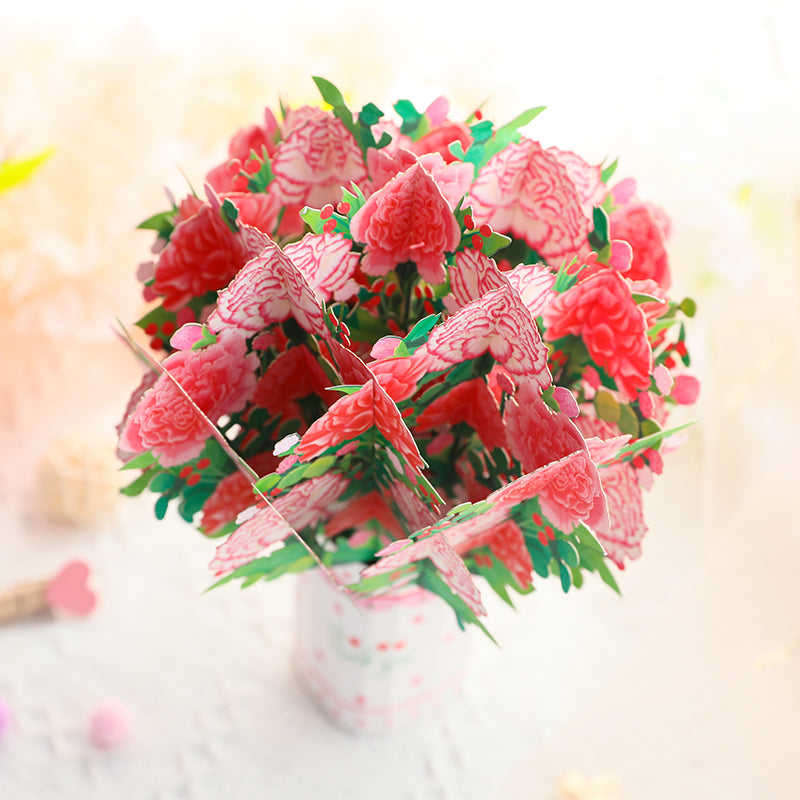 Carnation Charm 3D Pop Up Greeting Card - Mother's Day Birthday Wedding Anniversary