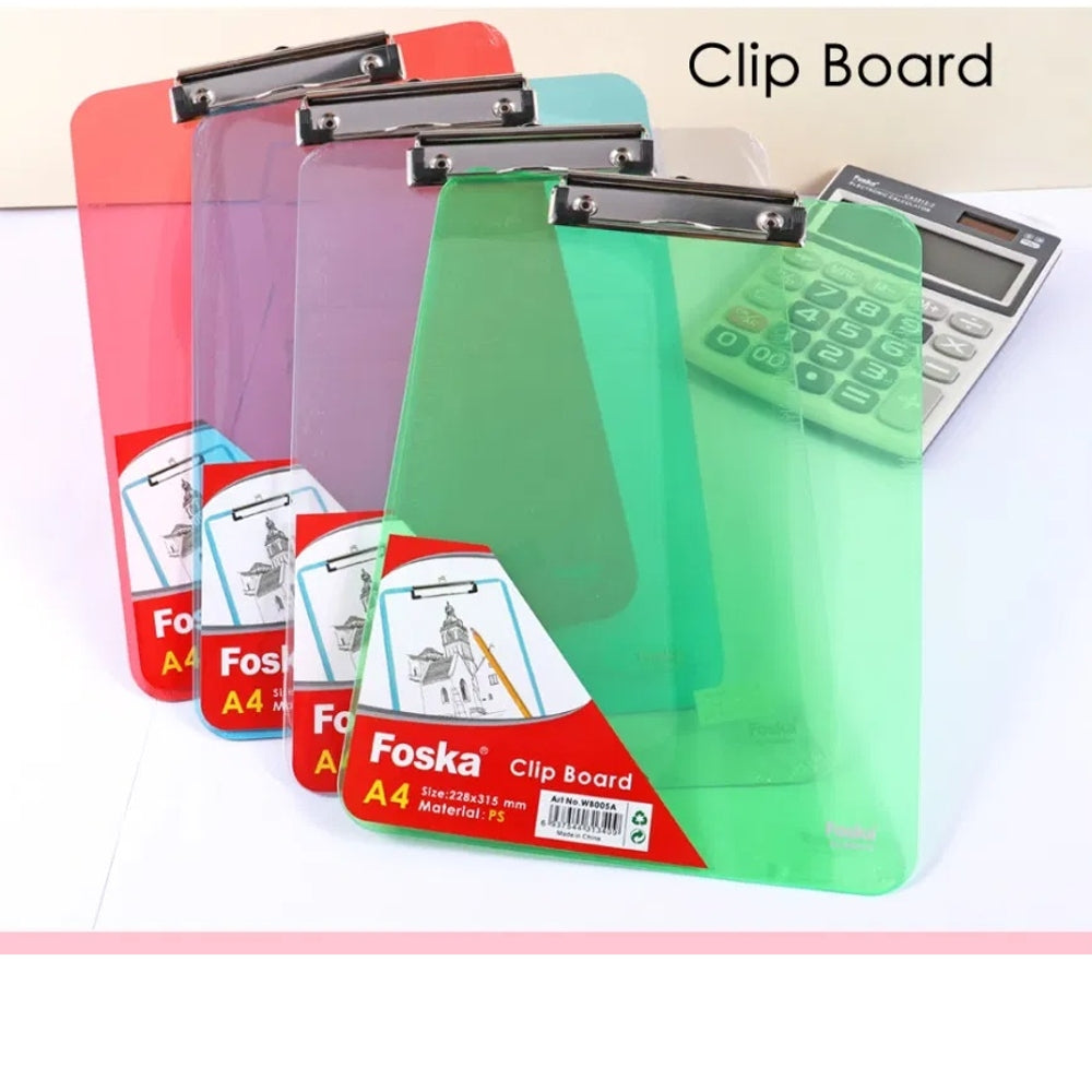 Pack of 4 A4 Coloured Translucent Clipboard Writing Board with cm/Inch Engraved Ruler