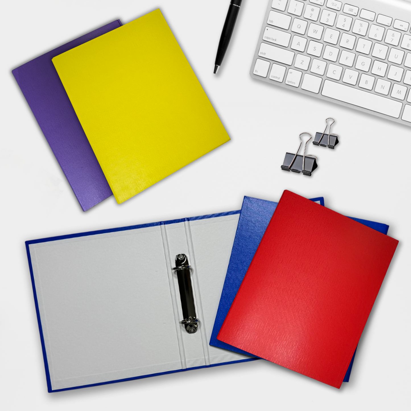 Pack of 10 A5 Red Paper Over Board Ring Binders by Janrax