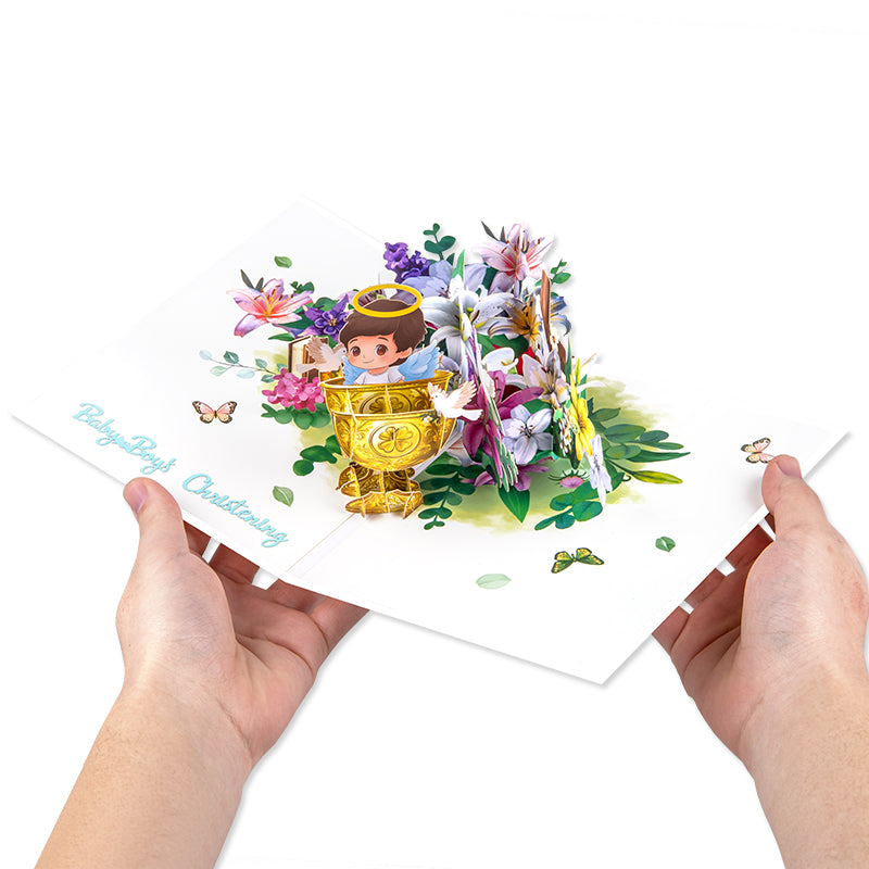 Blessed Beginnings Boy’s Baptism Pop Up Card