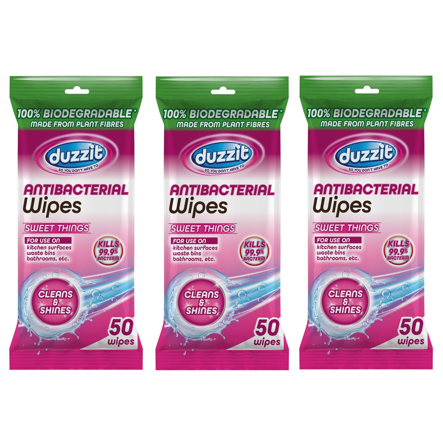 Pack of 150 Duzzit Biodegradable Antibacterial Sweet Things Scented Wipes