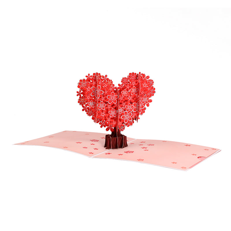 Red Bloom Heart Tree 3D Pop Up Valentine's Day Card - Wedding Anniversary